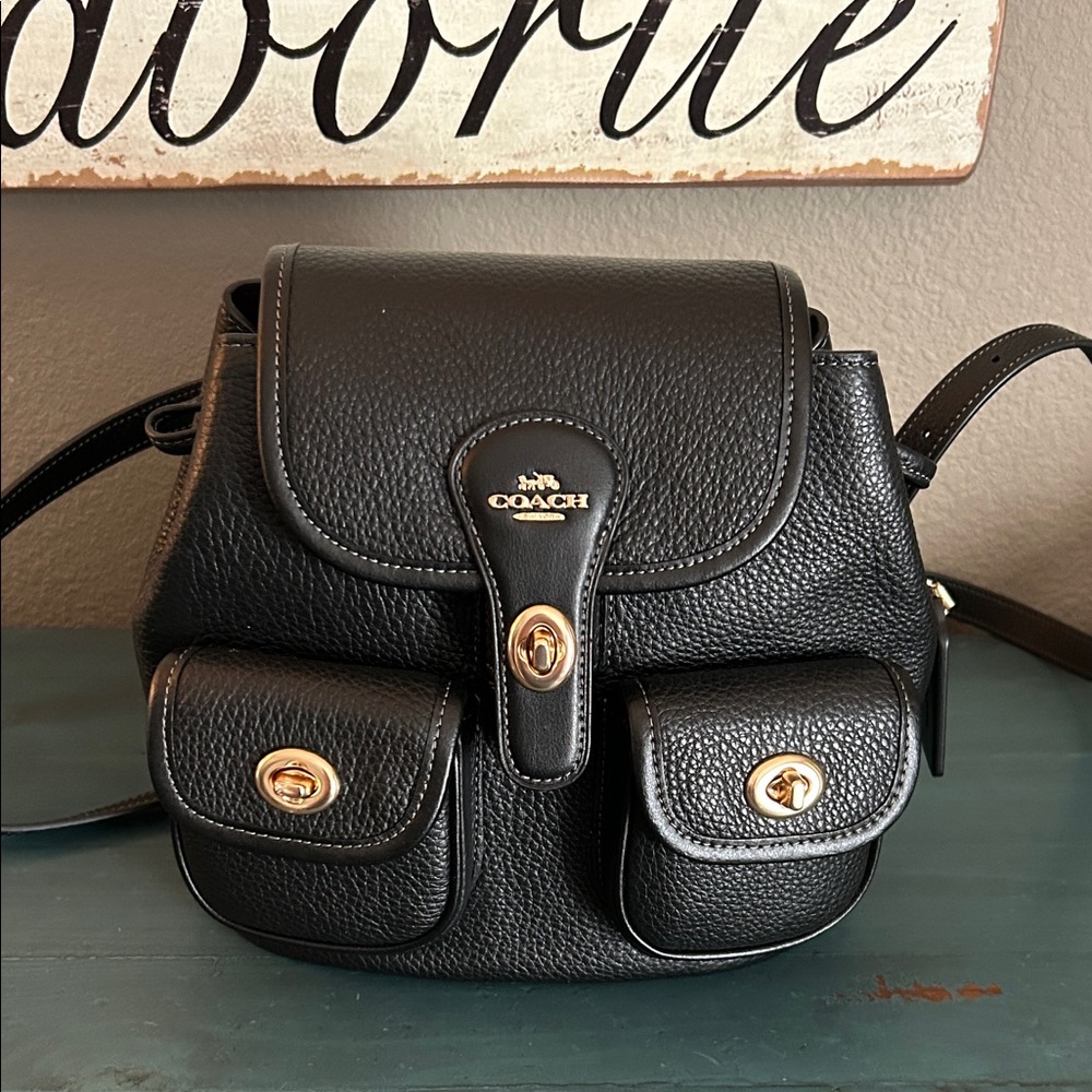 Coach Black Pebbled Leather Mini Backpack with Gold Hardware
